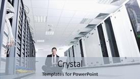  Presentation with aluminium - Cool new PPT theme with internet service - young engeneer business man backdrop and a light blue colored foreground