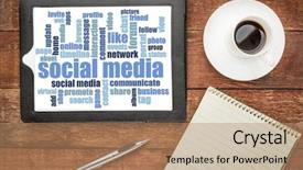  Presentation with social media - PPT layouts consisting of internet sharing portal - social media word cloud background and a  colored foreground