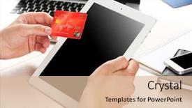  Presentation with credit card - Slide set featuring internet shopping - man holding credit card background and a lemonade colored foreground