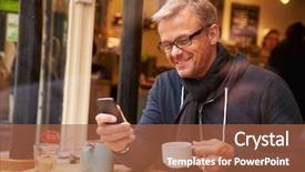  Presentation with phone - Beautiful theme featuring internet shopping - man viewed through window backdrop and a red colored foreground