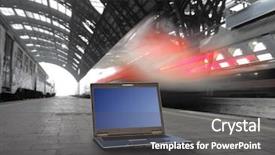  Presentation with station - Colorful slides enhanced with internet speed - laptop lying in the platform backdrop and a dark gray colored foreground