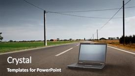  Presentation with speed - Cool new presentation design with internet speed - laptop lying on a countryside backdrop and a  colored foreground