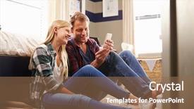  Presentation with retail smart phone - Audience pleasing PPT theme consisting of internet teen - father and daughter using smart backdrop and a  colored foreground