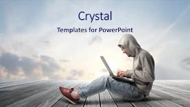  Presentation with wood floor wiht lighting - Audience pleasing presentation theme consisting of internet teen - young man sitting backdrop and a sky blue colored foreground