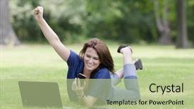  Presentation with computer - Audience pleasing PPT theme consisting of internet telephone - beautiful brunette model working backdrop and a mint green colored foreground