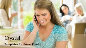  Presentation with phone - Audience pleasing theme consisting of internet telephone - woman using mobile phone backdrop and a  colored foreground