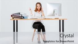  Presentation with magnifying lens over - Audience pleasing slide set consisting of internet telephony - full length portrait backdrop and a light gray colored foreground