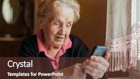  Presentation with smart - Slide set with internet telephony - old woman uses a smart background and a tawny brown colored foreground