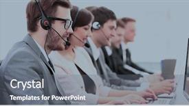  Presentation with call center - Audience pleasing presentation theme consisting of internet telephony - operators with headsets in front backdrop and a  colored foreground