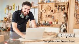  Presentation with craft - Colorful presentation enhanced with internet trade - young man as start-up founder backdrop and a lemonade colored foreground