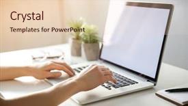  Presentation with online shopping store - Slide deck with internetproduct - woman using laptop for browsing background and a lemonade colored foreground