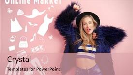  Presentation with online stock market - Audience pleasing theme consisting of internetproduct - young woman with text online backdrop and a coral colored foreground