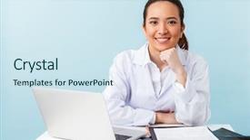  Presentation with photo - Audience pleasing theme consisting of interns - photo of a young woman backdrop and a sky blue colored foreground