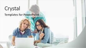  Presentation with interns - Amazing PPT layouts having interns internships - businesspeople using laptop at table backdrop and a white colored foreground