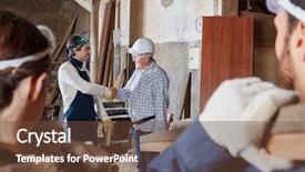  Presentation with congratulations - Slide set consisting of interns internships - handshake between carpenters as congratulations background and a tawny brown colored foreground