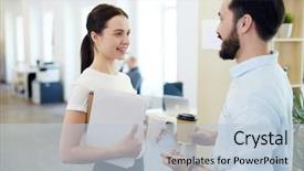  Presentation with paper cups - Cool new presentation theme with interns internships - portrait of smiling young woman backdrop and a lemonade colored foreground