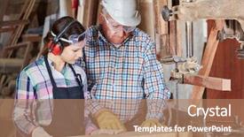  Presentation with lesson of prepositional phrase grade 5 - Presentation theme with interns internships - woman during carpentry lesson background and a coral colored foreground