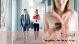  Presentation with smart - Audience pleasing slide set consisting of interns internships - young businesswoman holding smart phone backdrop and a coral colored foreground
