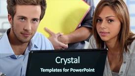  Presentation with interns - Cool new PPT layouts with interns sitting at a desk backdrop and a wine colored foreground