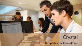  Presentation with internship - Slides featuring internship - adult man helping student background and a coral colored foreground