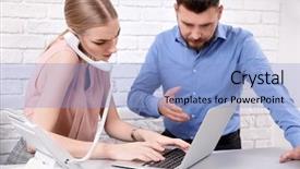  Presentation with receptionist - Audience pleasing presentation theme consisting of internship - male receptionist with trainee backdrop and a light blue colored foreground