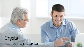  Presentation with internship - Slide deck with internship - mature marketing manager with trainee background and a light blue colored foreground