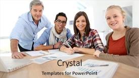  Presentation with internship - Slides with internship - portrait of students with teacher background and a coral colored foreground