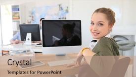  Presentation with internship - Theme enhanced with internship - student girl working on desktop background and a coral colored foreground