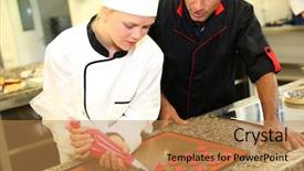  Presentation with internship - Beautiful PPT theme featuring internship - student in pastry making cookies backdrop and a coral colored foreground