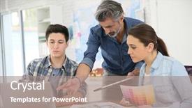  Presentation with internship - PPT theme featuring internship - teacher with students in architecture background and a coral colored foreground