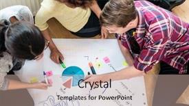  Presentation with pie chart - Theme enhanced with internship - three young people analyzing pie background and a coral colored foreground