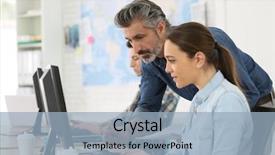  Presentation with trainer - Presentation theme with internship - trainer with student working background and a light blue colored foreground