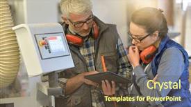  Presentation with industrial wood - Cool new slide deck with internship - woman in professional training wood backdrop and a tawny brown colored foreground