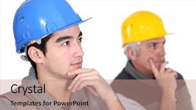  Presentation with angry construction workers - Slide deck having internship engineer - two pensive construction workers background and a  colored foreground