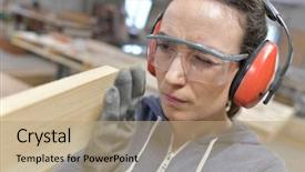  Presentation with wood industry - Slides consisting of internship engineer - woman in professional training wood background and a coral colored foreground