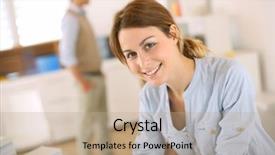  Presentation with young students working in groups - Cool new presentation theme with internship engineer - young woman architect working backdrop and a  colored foreground