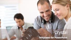  Presentation with public works students - Slide set consisting of internship report - students in photography working together background and a violet colored foreground