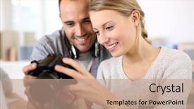  Presentation with working together - Beautiful slide deck featuring internship report - students in photography working together backdrop and a coral colored foreground