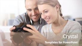  Presentation with students working in groups - Presentation theme with internship report - students in photography working together background and a coral colored foreground