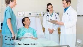  Presentation with nurse - Presentation theme having internship report - young doctors discussing notes while background and a light blue colored foreground