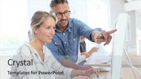  Presentation with internship - Slide deck with internship school - student girl with teacher working background and a light gray colored foreground