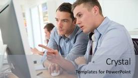  Presentation with desktop - Presentation design enhanced with internship school - teacher with student working background and a light gray colored foreground