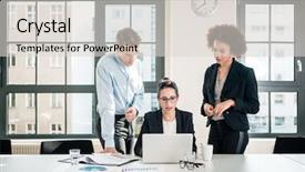  Presentation with interpersonal communication - Slide set consisting of interpersonal communication - three young colleagues talking background and a lemonade colored foreground