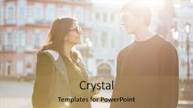  Presentation with walking young wild jaguar - Presentation theme featuring interpersonal relationship - image of happy young lady background and a  colored foreground