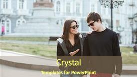  Presentation with happy image - Presentation design enhanced with interpersonal relationship - image of happy young lady background and a  colored foreground