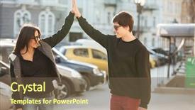  Presentation with happy image - Colorful slide set enhanced with interpersonal relationship - image of happy young woman backdrop and a tawny brown colored foreground