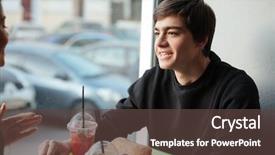  Presentation with smiling paramedic sitting in ambulance - Slide set with interpersonal relationship - image of smiling young man background and a tawny brown colored foreground