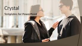  Presentation with walking young wild jaguar - Presentation design with interpersonal relationship - image of young lady walking background and a lemonade colored foreground