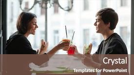  Presentation with 3d man sitting question mark - Presentation theme consisting of interpersonal relationship - photo of happy young man background and a tawny brown colored foreground