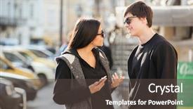  Presentation with interpersonal relationship - Colorful presentation theme enhanced with interpersonal relationship - picture of young woman walking backdrop and a dark gray colored foreground